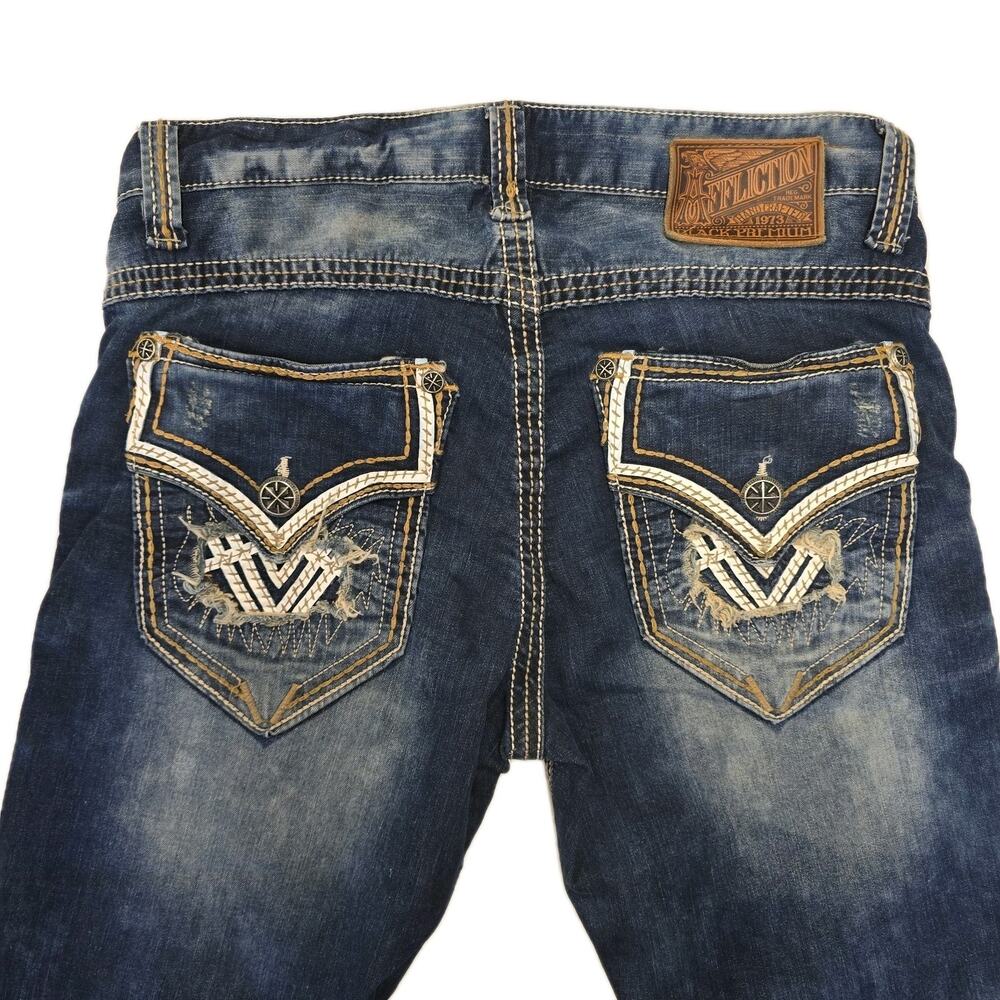Affliction Cooper Mens Jeans Straight Leg Size 29x30 Distressed Blue Denim Wash